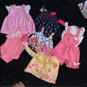 6-9 month - 4 dresses 1 romper and 1 body suit